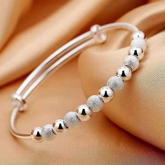 Jewelry - New 925 Silver Textured Bead Charm Adjustable Bracelet